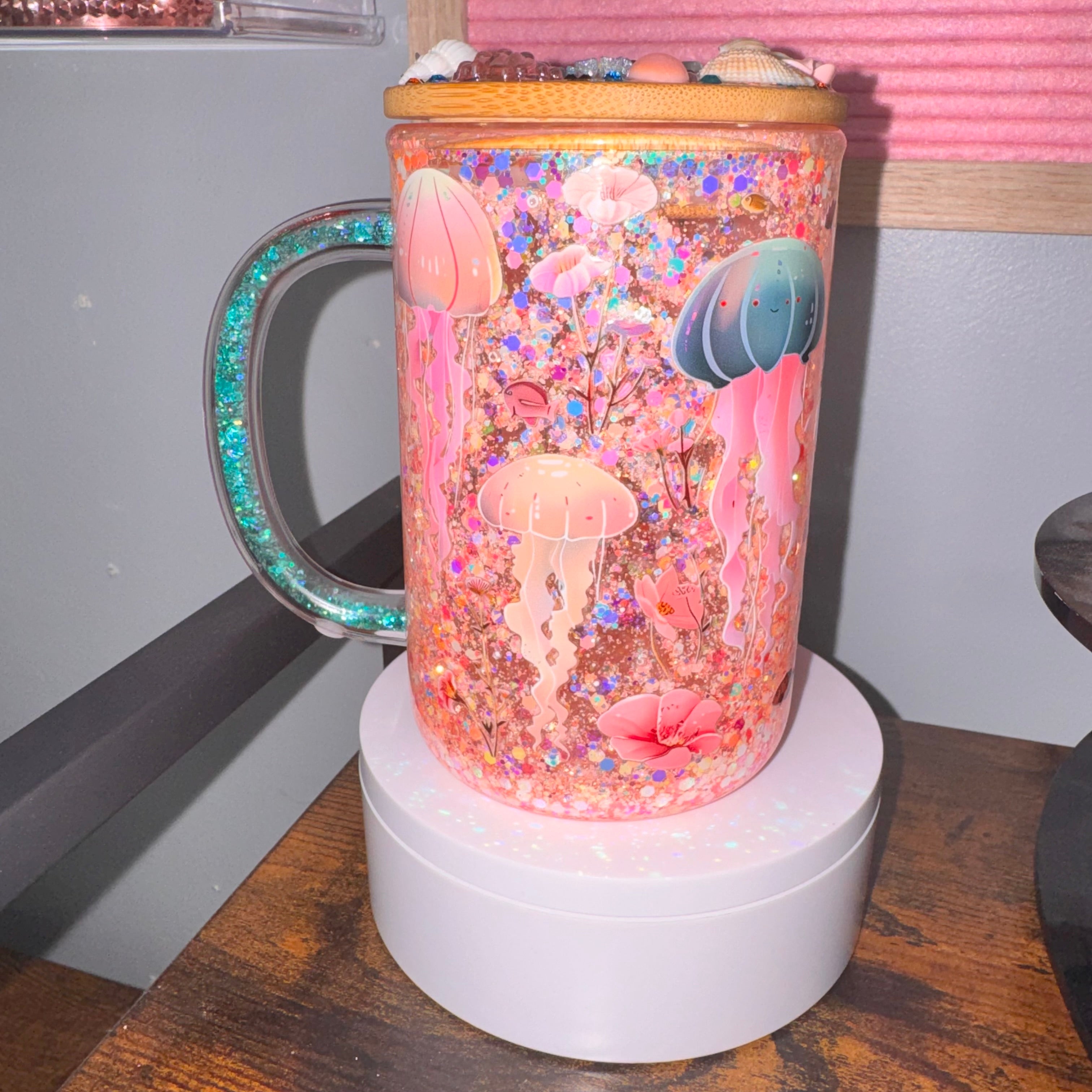 Coral Pink Mug - Jelly fish + lid