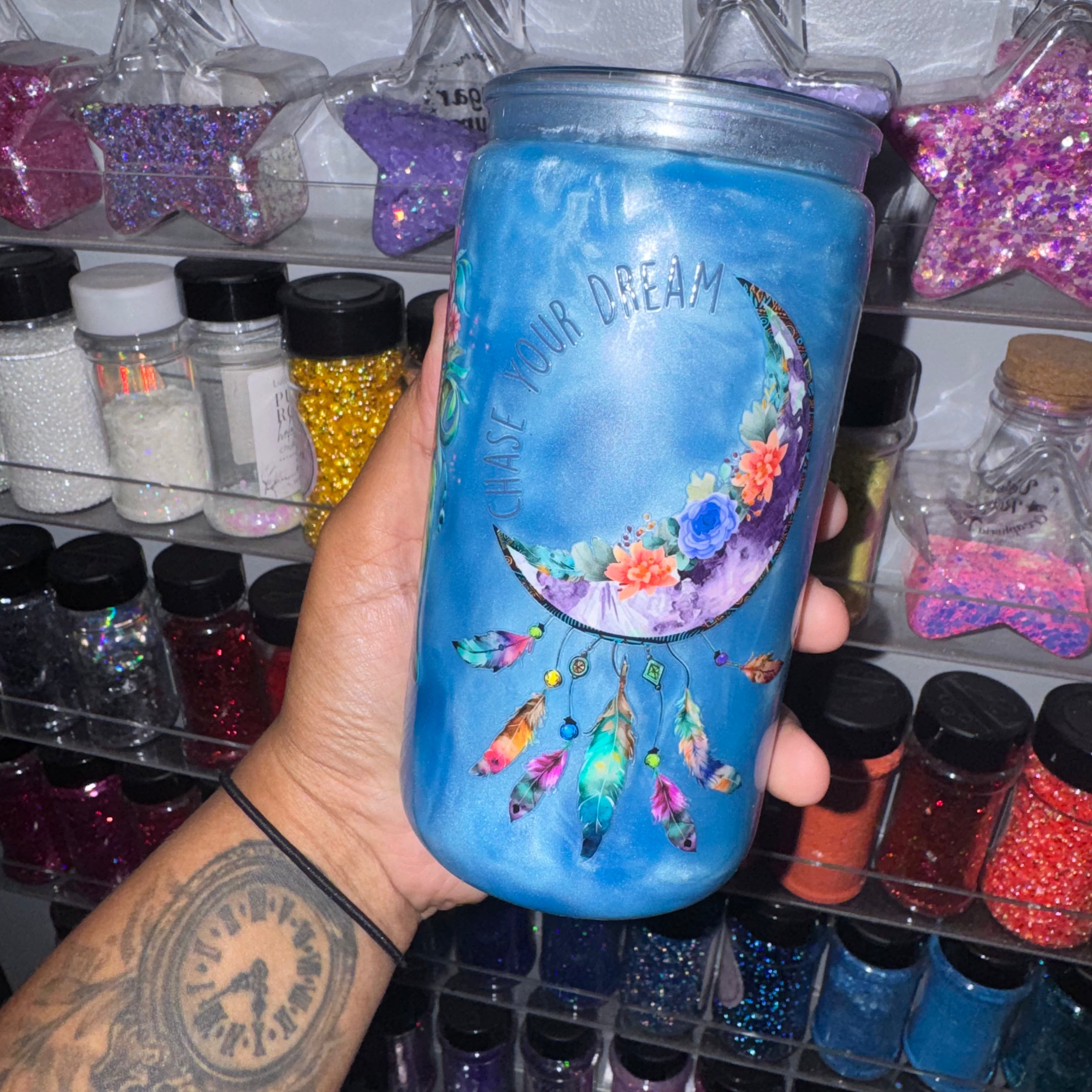 16 oz • acrylic + blue cat eye
