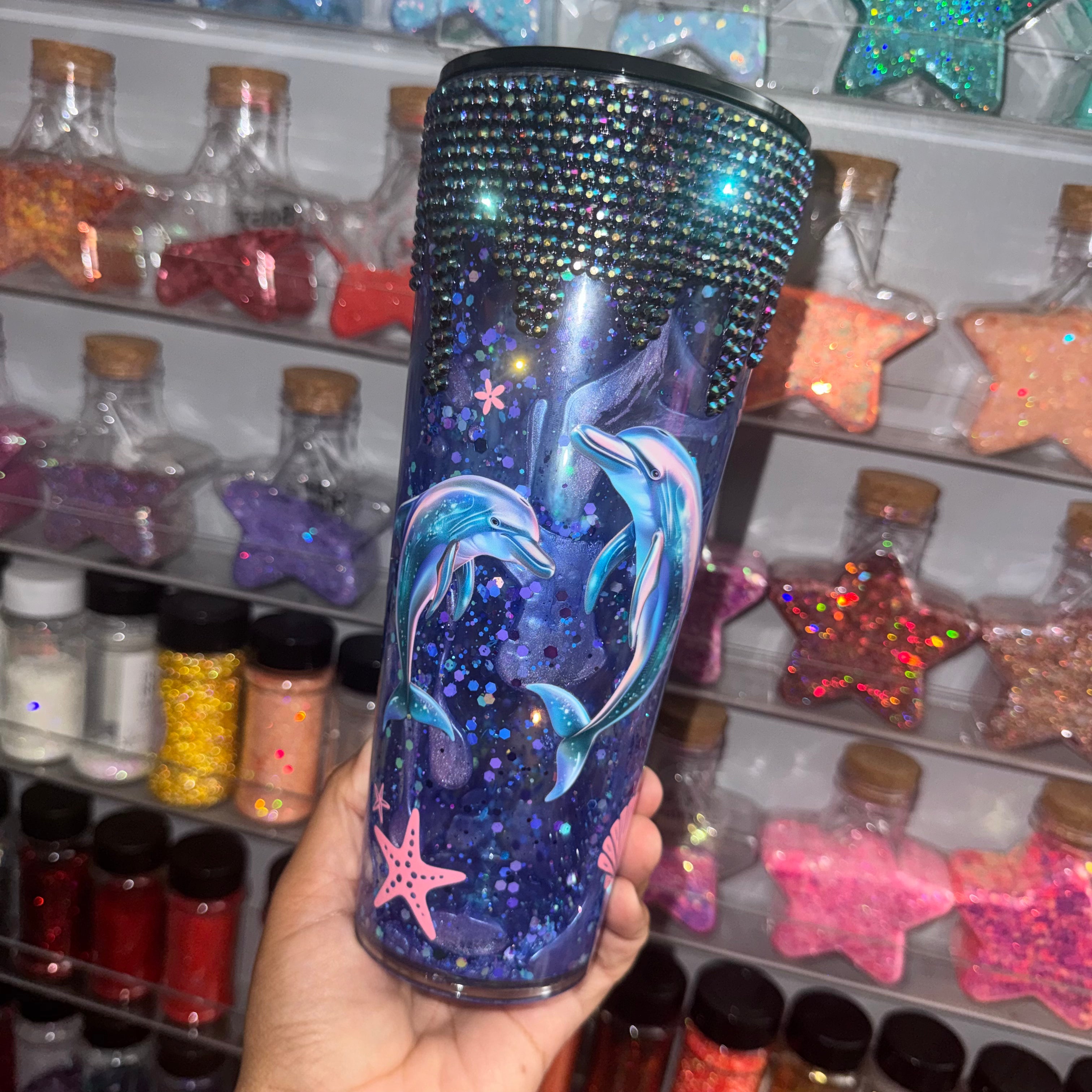 Dolphin - lava + decorated lid + drip